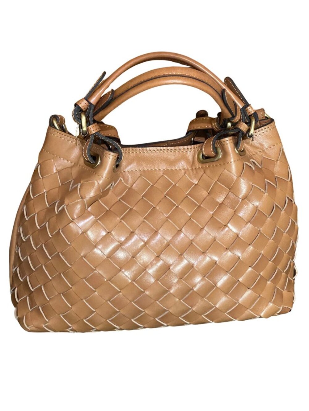Patricia Nash Discovery Collection Woven Leather Satchel Cognac Limited Edition